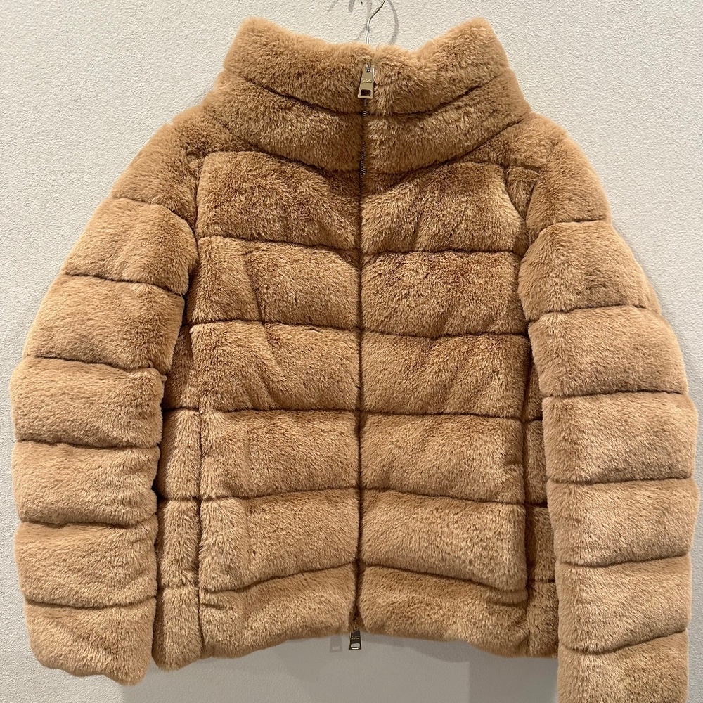 Herno Faux Fur Teddy Down Jacket in Tan / Camel Size 14